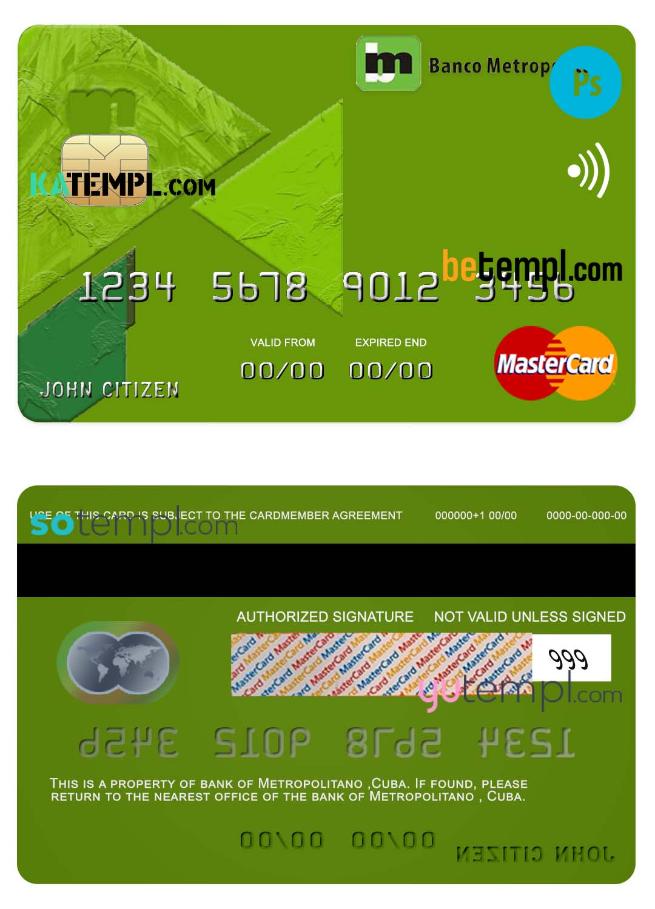 Cuba Metropolitan bank mastercard credit card template in PSD format, fully editable